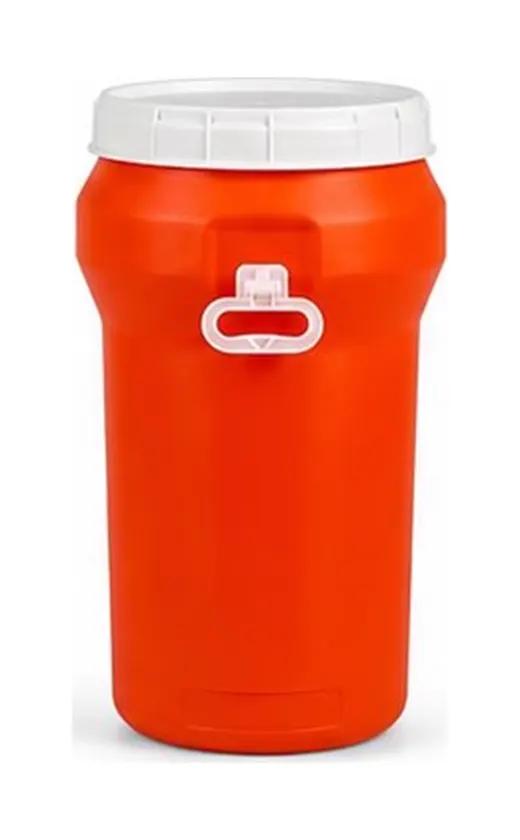 Bote de plástico naranja con tapa blanca, clave JC-75-F